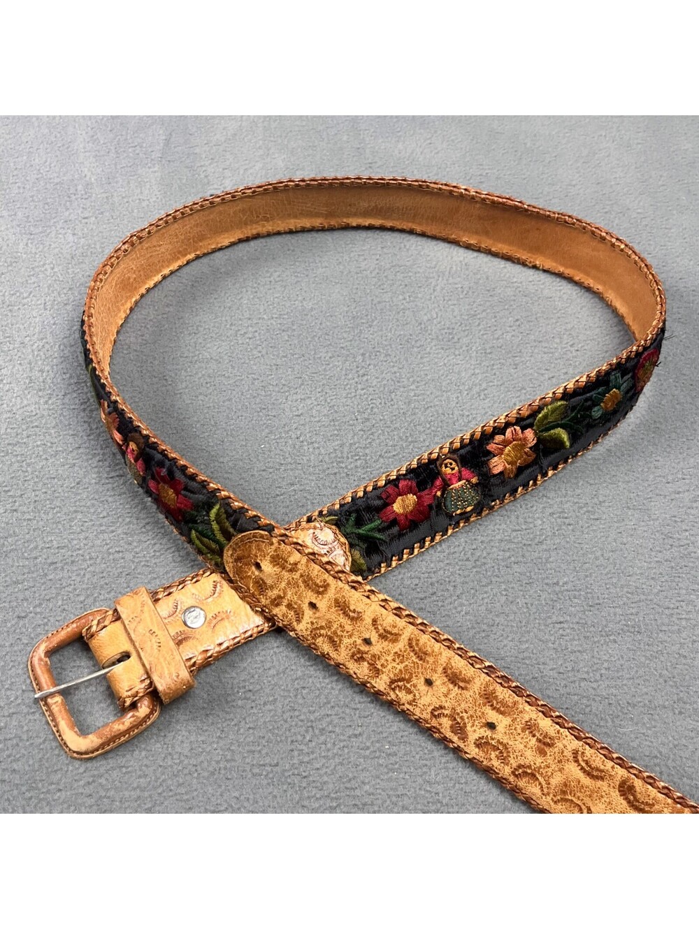 Vintage Embroidered Folk Art Belt, Whimsical Forest Spirit Lore